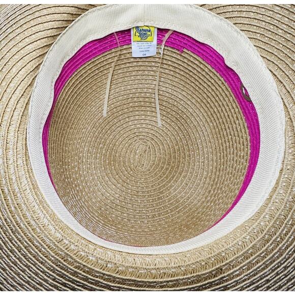 Banana Boat Woven Paper Straw By Pink Sun Hat Wide Brim Beach Pool Vacation - Picture 4 of 6